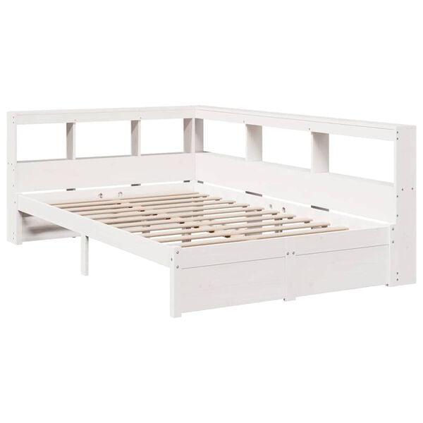 vidaXL Cama com estante sem colch&atilde;o 120x200 cm pinho maci&ccedil;o branco
