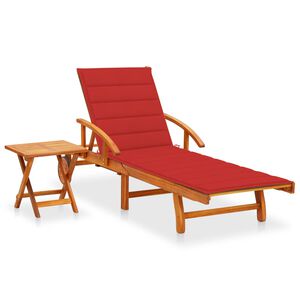 vidaXL Espregui&ccedil;adeira de jardim com mesa e almofad&atilde;o ac&aacute;cia maci&ccedil;a