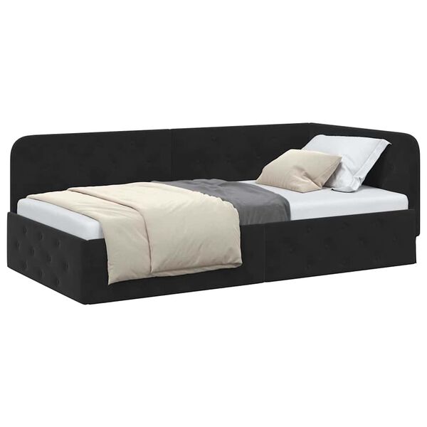vidaXL Estrutura de Cama de Canto Preto 90 x 200 cm Veludo