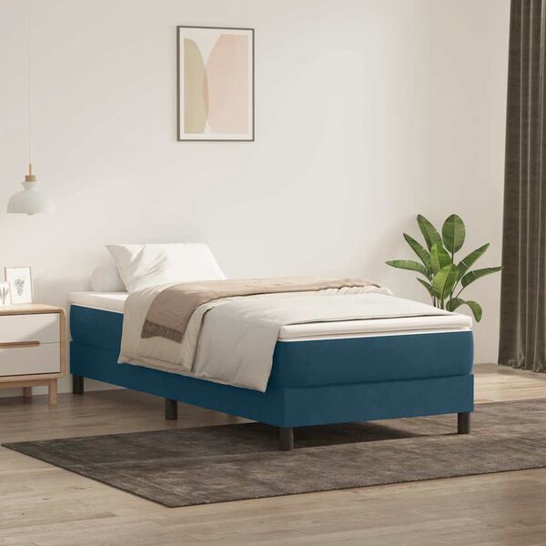 vidaXL Box Cama de Molas sem Colch&atilde;o Azul Escuro 80x210 cm Veludo