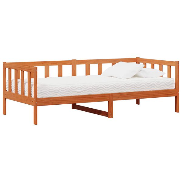 vidaXL Cama de Dia com colch&atilde;o Marrom Cera e Branco 90 x 200 cm