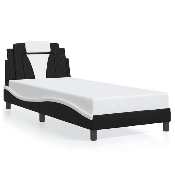 vidaXL Estrutura de cama Viana sem colch&atilde;o couro artif. 80x200 cm preto/branco