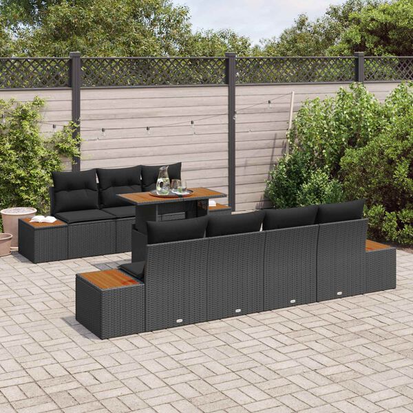vidaXL Conjunto de Sof&aacute; de Jardim 8 pcs Preto Rattan Sint&eacute;tico