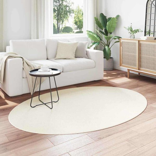 vidaXL Tapetes de &aacute;rea Oval HUARTE Creme 140 x 200 cm 100% Poli&eacute;ster