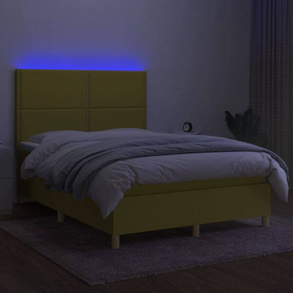 vidaXL Cama box spring c/ colch&atilde;o e LED 140x200 cm tecido verde