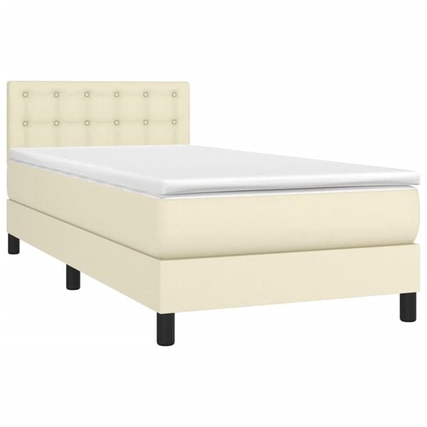 vidaXL Cama com molas/colch&atilde;o 90x200 cm couro artificial cor creme