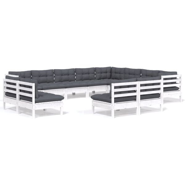 vidaXL 12 pcs conj. lounge de jardim c/ almofadões pinho maciço branco