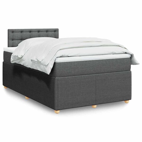 vidaXL Cama boxspring com colch&atilde;o 120x190 cm tecido cinzento-escuro