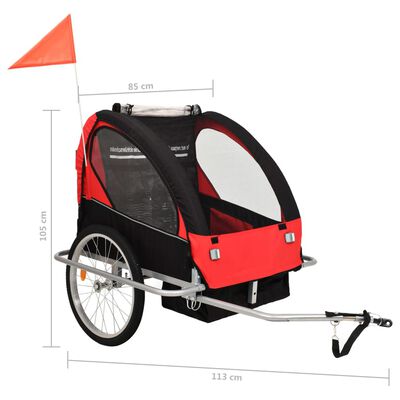 vidaXL Reboque para bicicletas/carrinho bebé 2 em 1 preto e vermelho