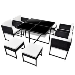 vidaXL 9 pcs conjunto jantar exterior com almofad&otilde;es vime PE preto