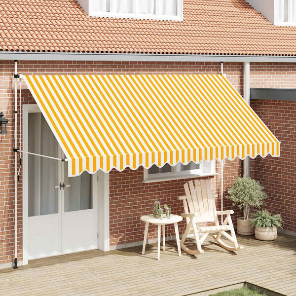 vidaXL Toldo retr&aacute;til manual 400 cm riscas laranjas e brancas