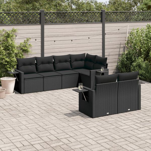 vidaXL 7 pcs conjunto de sof&aacute;s p/ jardim c/ almofad&otilde;es vime PE preto