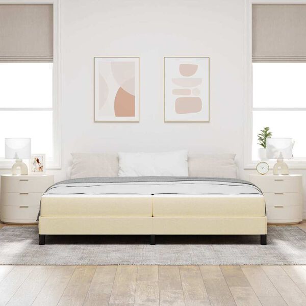 vidaXL Cama Box com colch&atilde;o Creme 200 x 200 cm tecido