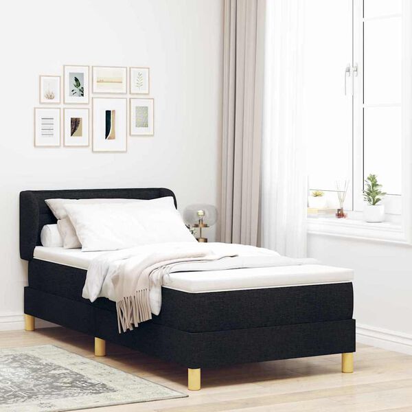 vidaXL Cama Box com colch&atilde;o com cabeceira Preto 100 x 200 cm tecido