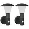 vidaXL Candeeiros parede p/ exterior c/ sensor 2 pcs a&ccedil;o inox. preto