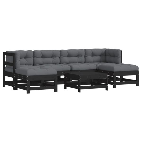 vidaXL 7 pcs conjunto lounge jardim c/ almofad&otilde;es madeira maci&ccedil;a preto