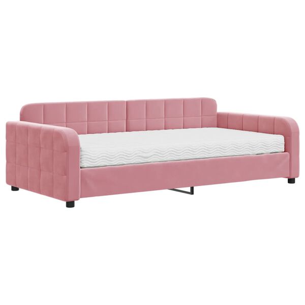 vidaXL Sofá-cama com colchão 100x200 cm veludo rosa