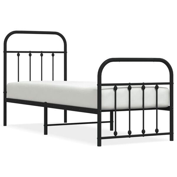 vidaXL Estrutura de cama com cabeceira e p&eacute;s 75x190 cm metal preto