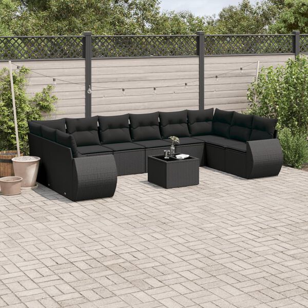 vidaXL 11 pcs conjunto sof&aacute;s de jardim c/ almofad&otilde;es vime PE preto