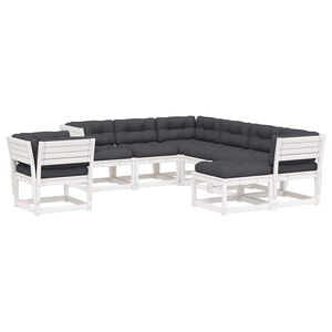 vidaXL 8 pcs conj. lounge de jardim c/ almofad&otilde;es pinho maci&ccedil;o branco