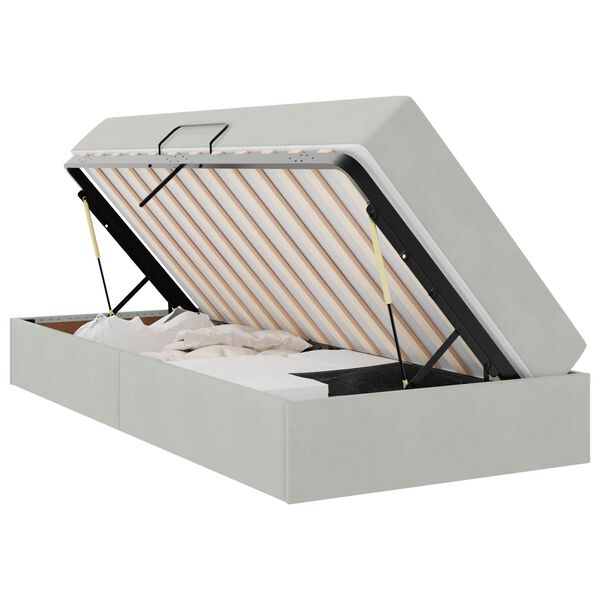 vidaXL Cama com arruma&ccedil;&atilde;o e colch&atilde;o Cinzento-claro 100 x 200 cm Veludo