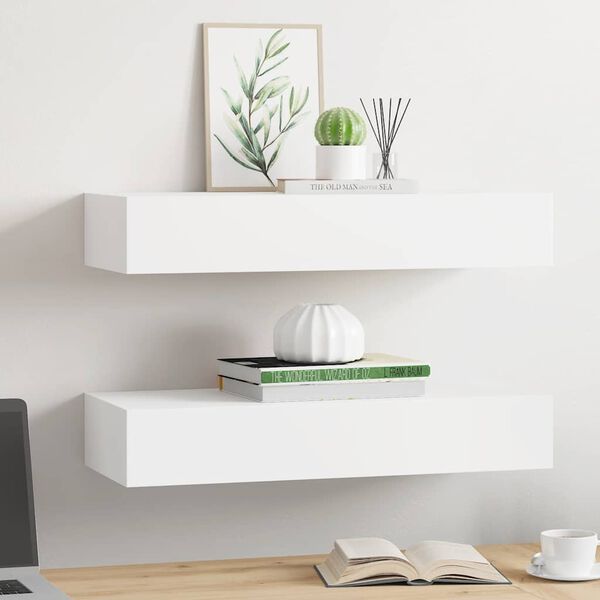 vidaXL Prateleiras de parede com gavetas 2pcs MDF 60x23,5x10 cm branco