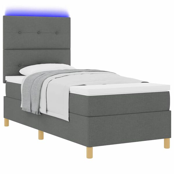 vidaXL Cama Box Spring LED Cinza Escuro 100 x 200 cm tecido