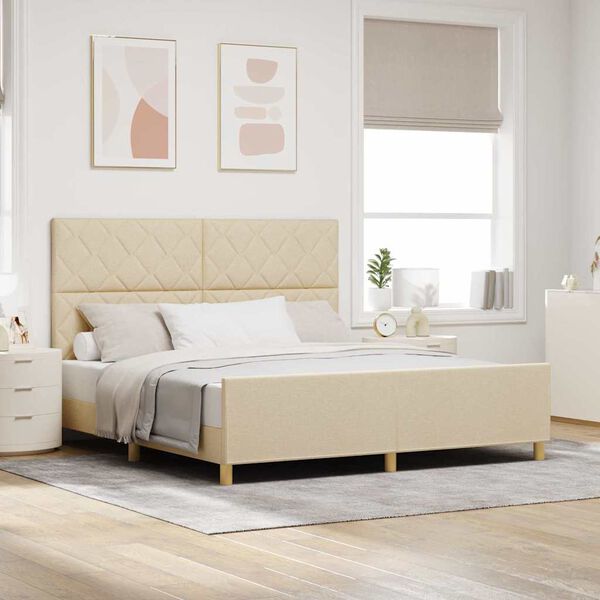 vidaXL Estrutura da Cama com cabeceira Creme 180 x 200 cm tecido
