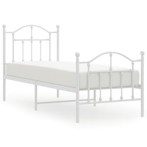 vidaXL Estrutura de cama com cabeceira e p&eacute;s 75x190 cm metal branco