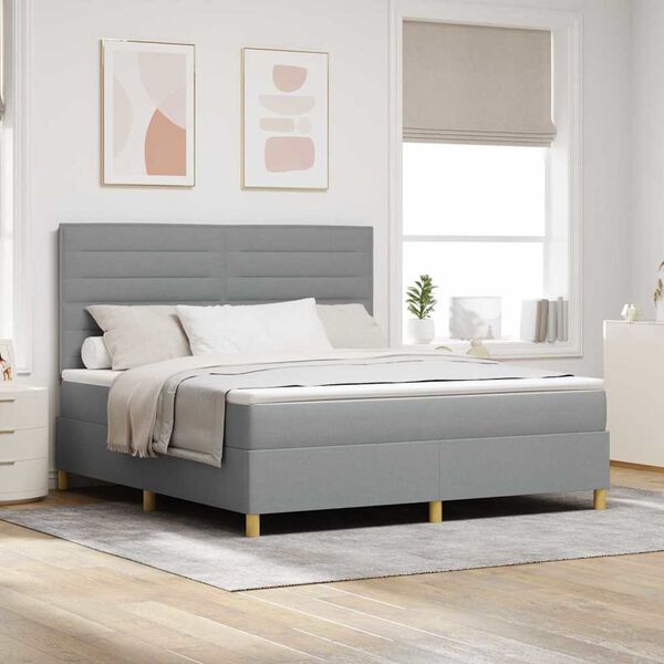 vidaXL Cama Box com colch&atilde;o Cinzento-claro 180 x 200 cm tecido