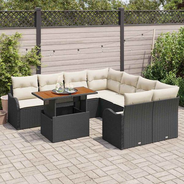vidaXL Conjunto de Sof&aacute; de Jardim com almofada 7 pcs Preto e creme