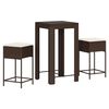 vidaXL 3 pcs conjunto de bar p/ jardim com almofad&otilde;es vime PE castanho
