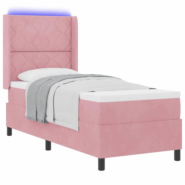 vidaXL Cama Box com colch&atilde;o com led Rosa 80 x 200 cm Veludo