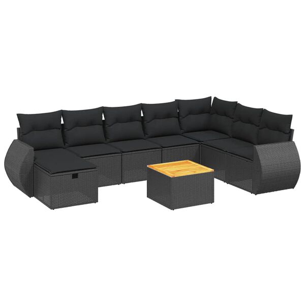 vidaXL 9 pcs conjunto de sof&aacute;s p/ jardim c/ almofad&otilde;es vime PE preto