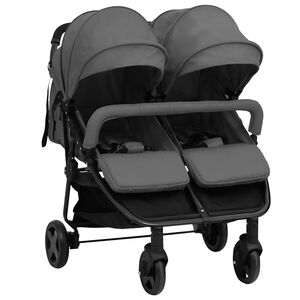 vidaXL Carrinho de beb&eacute; para g&eacute;meos a&ccedil;o cinzento-escuro e preto