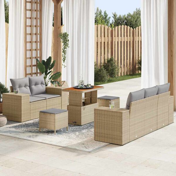vidaXL Conjunto de Sof&aacute; de Jardim 8 pcs Bege vime PE