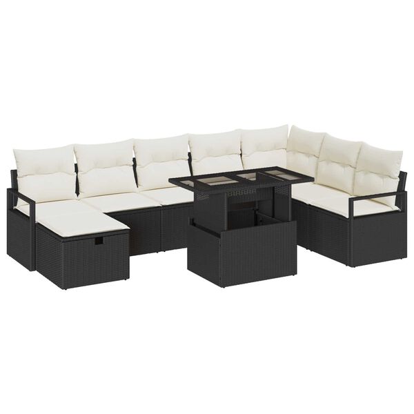 vidaXL Conjunto de Sof&aacute; de Jardim 9 pcs Preto Rattan Sint&eacute;tico