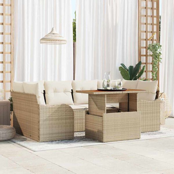 vidaXL Conjunto de Sof&aacute; de Jardim 7 pcs Bege Rattan Sint&eacute;tico