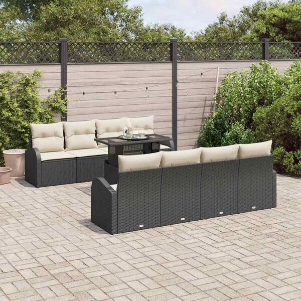 vidaXL Conjunto de Sof&aacute; de Jardim 9 pcs Preto Rattan de Polipropileno