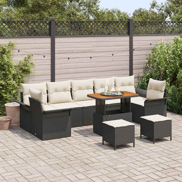 vidaXL Conjunto de Sof&aacute; de Jardim 10 pcs Preto e Creme 90 x 55 x 71 cm