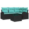 vidaXL Conjunto de Sof&aacute; de Jardim 5 unid. Preto e Turquesa vime PE