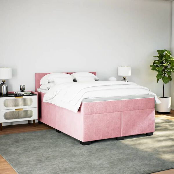 vidaXL Cama com molas/colch&atilde;o 160x200 cm veludo rosa