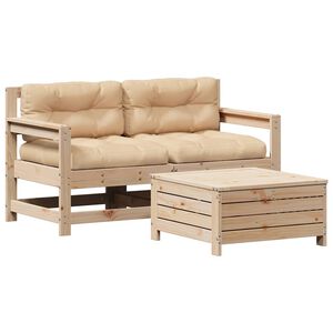 vidaXL 3 pcs conjunto lounge de jardim c/ almofad&otilde;es pinho maci&ccedil;o