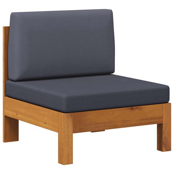 vidaXL Sofá de centro com almofadões cinzento-escuro acácia maciça