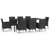 vidaXL 9 pcs conjunto de jantar p/ jardim c/ almofad&otilde;es vime PE preto