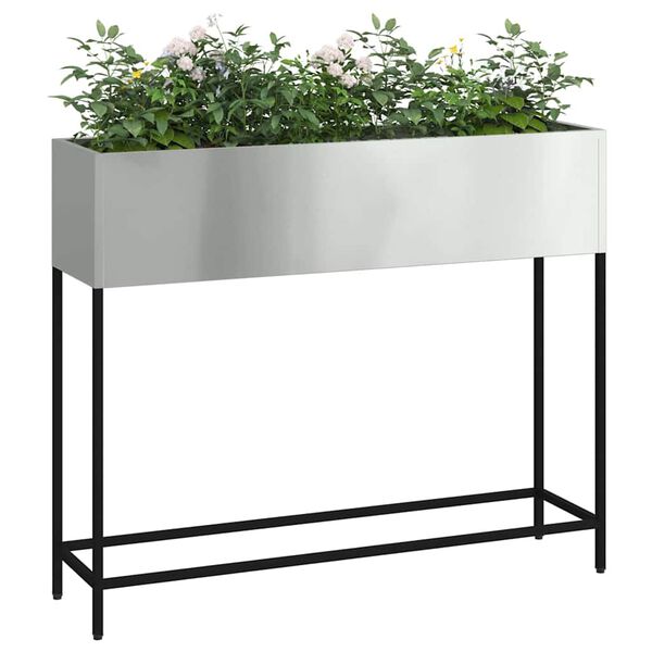vidaXL Vaso Elevado para Jardim Prateado 100 x 26 x 82 cm