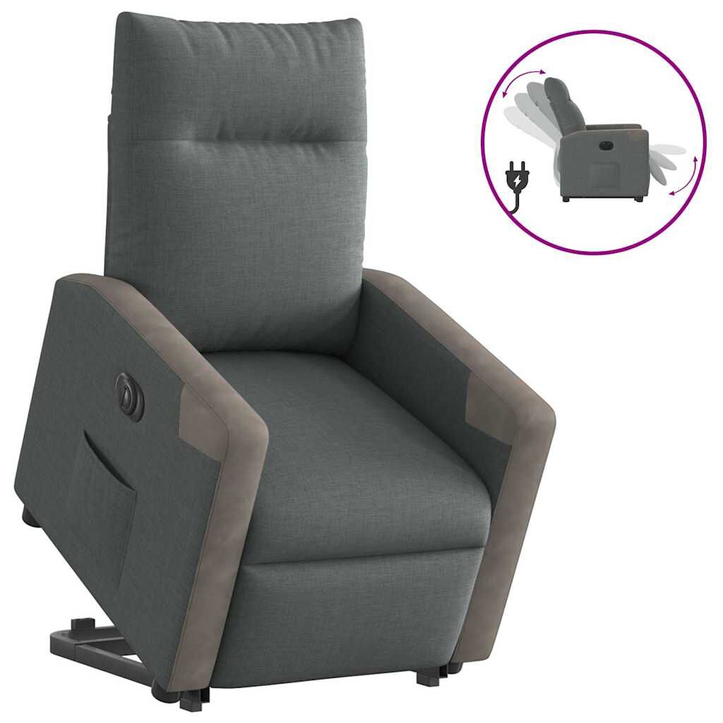 vidaXL Poltrona reclinável elevatória elétrica tecido cinzento-escuro