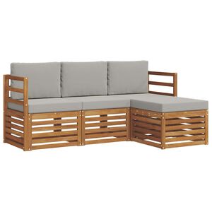 vidaXL Conjunto de Sof&aacute;s para Exterior 4 pcs Cinza Natural e Claro