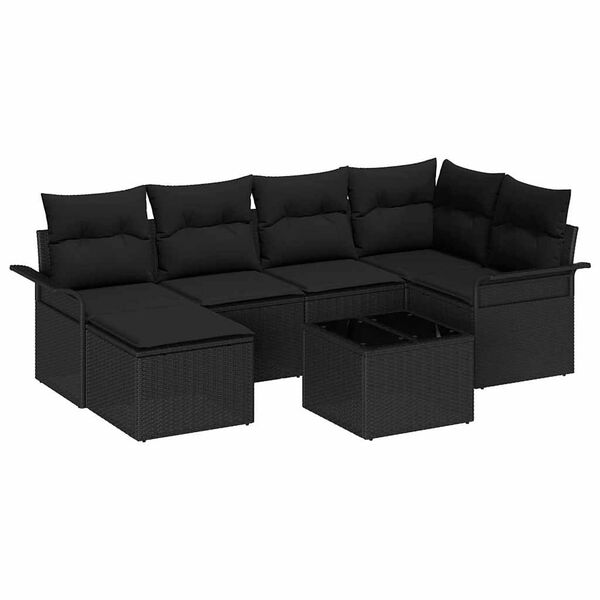 vidaXL Conjunto de Sof&aacute; de Jardim com almofada 7 pcs Preto vime PE