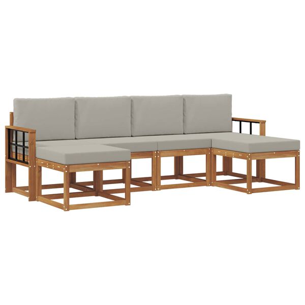 vidaXL Conjunto de Sof&aacute;s para Exterior 6 pcs Cinza Natural e Claro